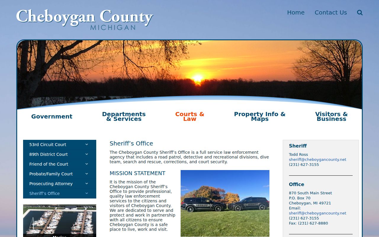 Cheboygan County arrest history and Sheriff headquarters services