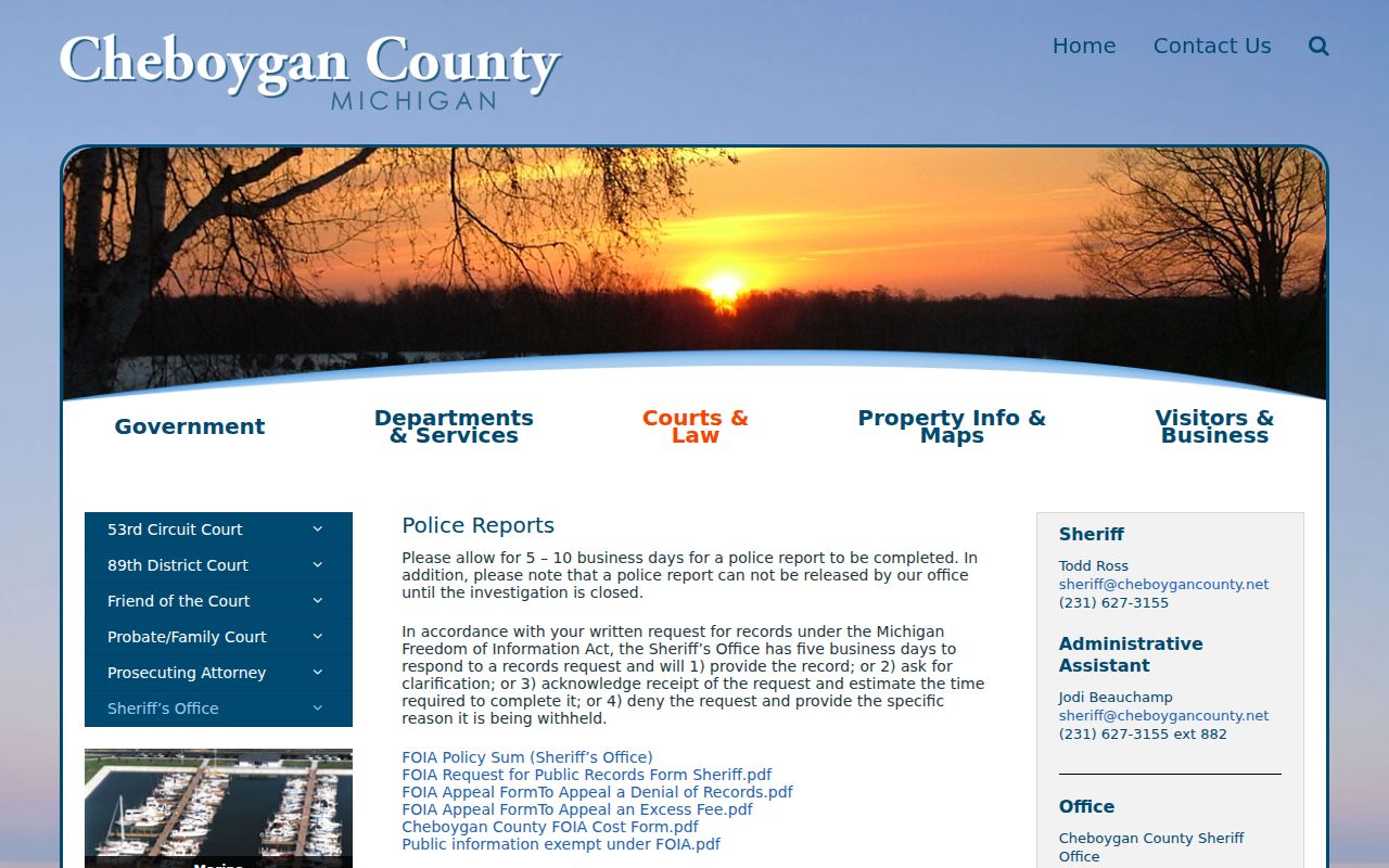 Cheboygan County arrest report and Sheriff FOIA instructions