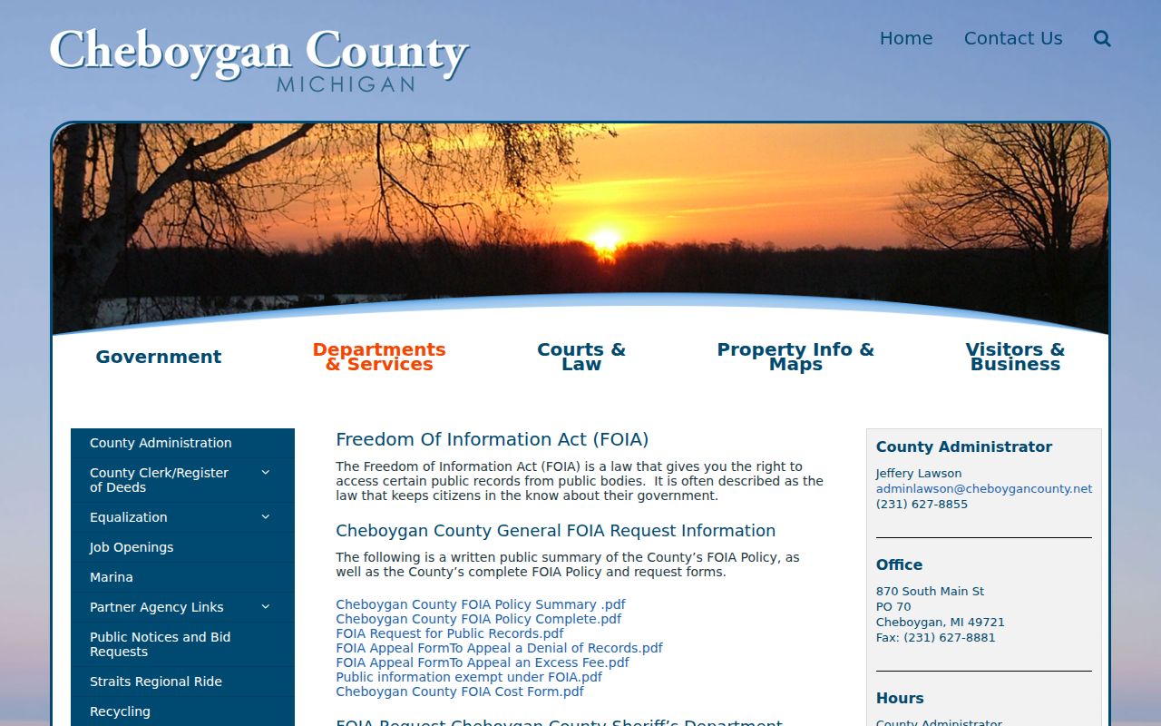 Cheboygan County criminal records FOIA request hub