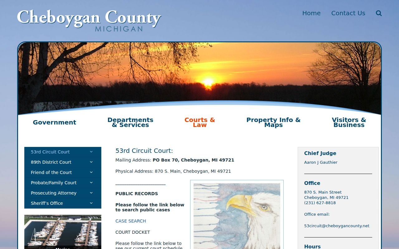 Cheboygan County criminal court cases on the 53rd Circuit Court portal