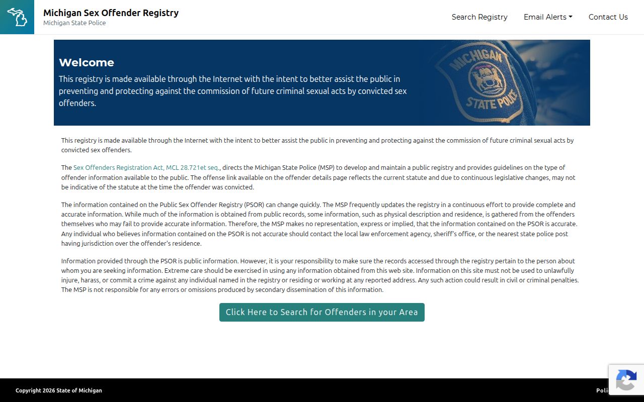 Cheboygan County sex offender registry search form on Michigan PSOR